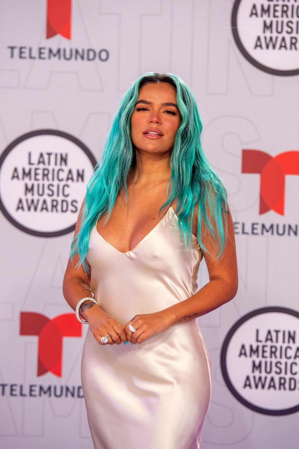 Braless Karol G Shows Her Pokies On The Red Carpet Of The Sixth Annual Latin American Music