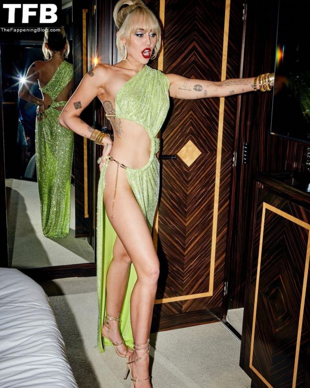 Miley Cyrus Poses Without Underwear In A Sexy Revealing Dress 10