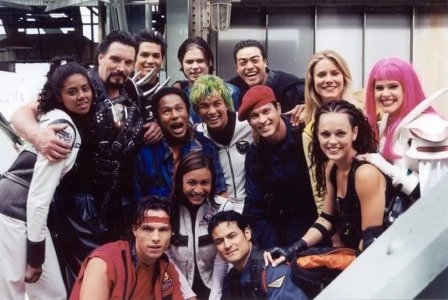 A behind the scenes photo of the Wild Force and Time Force casts during their crossover..jpg