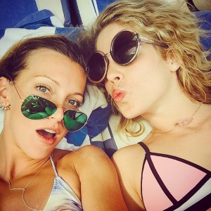 Katie Cassidy & Emily Bett Rickards - at a beach in Miami katieemily.jpg