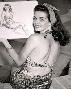 Jane Russell With A Sketch Of Herself 1940s.jpg