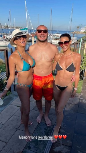 Eva LaRue- in blue bikini with sister and some dude.jpg