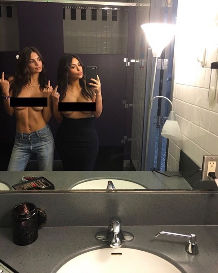 Emily Ratajkowski &amp; Kim Kardashian Topless (1 Photo)