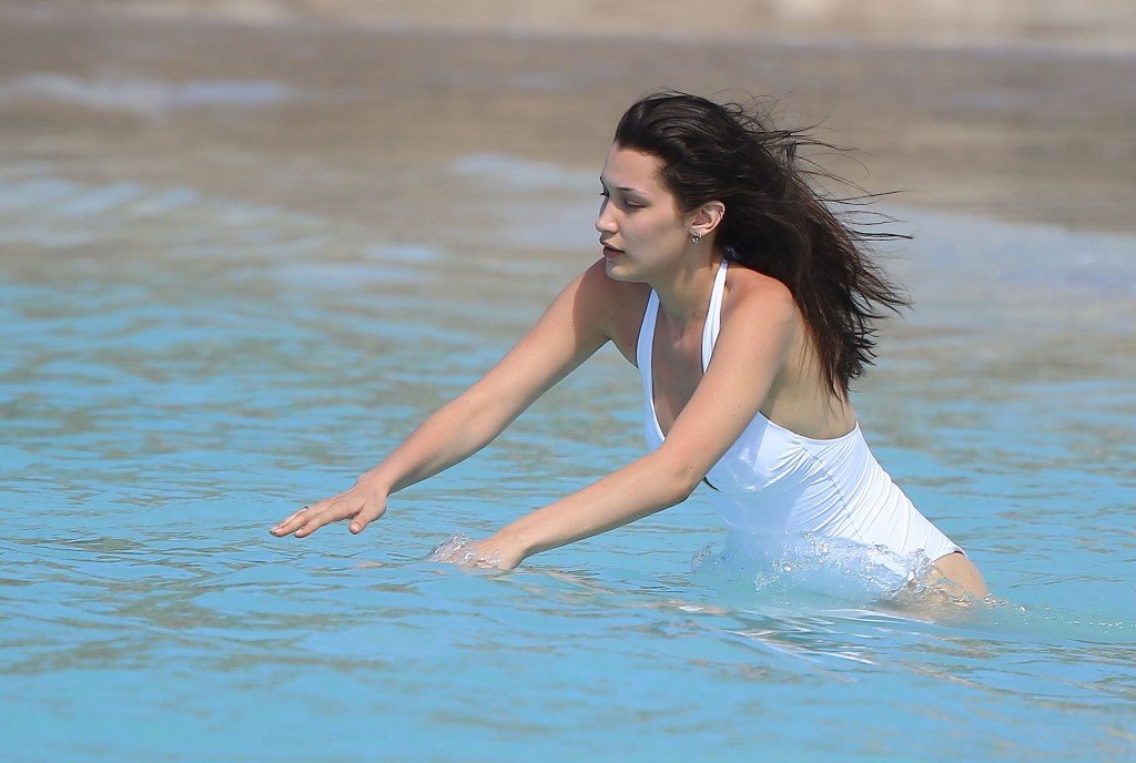 Bella Hadid in White Swimsuit (142 Photos)