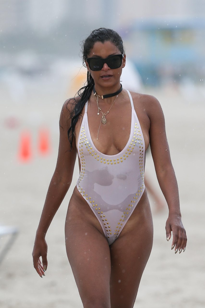 Claudia Jordan was pictured as she had a swimsuit malfunction, exposing her...