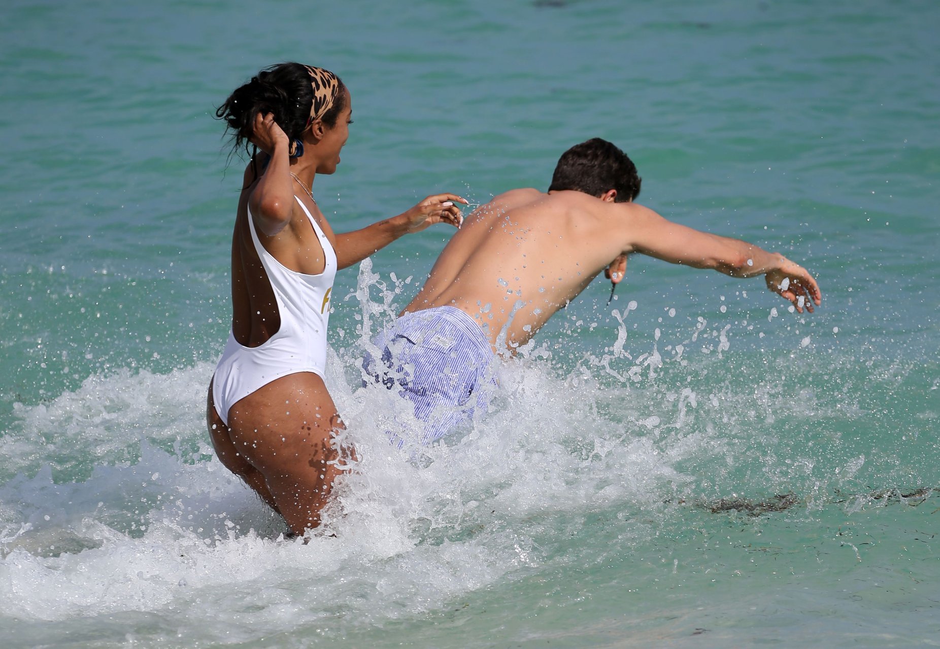 Reality TV star Rachel Lindsay and Bryan Abasolo hit the beach while enjoyi...