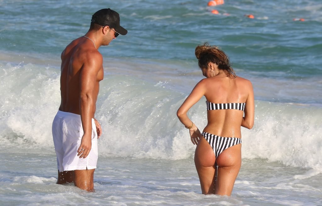 Megan McKenna Hits The Beach In A Striped Bikini In Barbados (50 Photos)