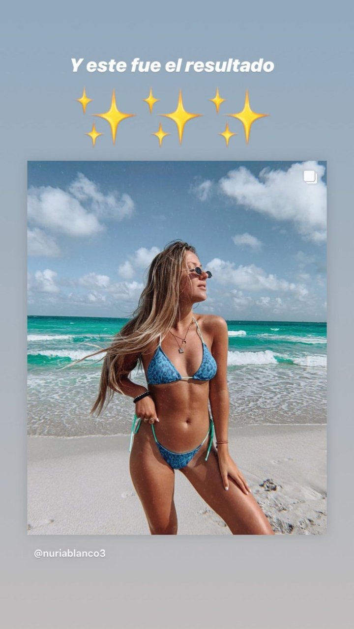 Spanish model Nuria Blanco was seen in a blue bikini with. 