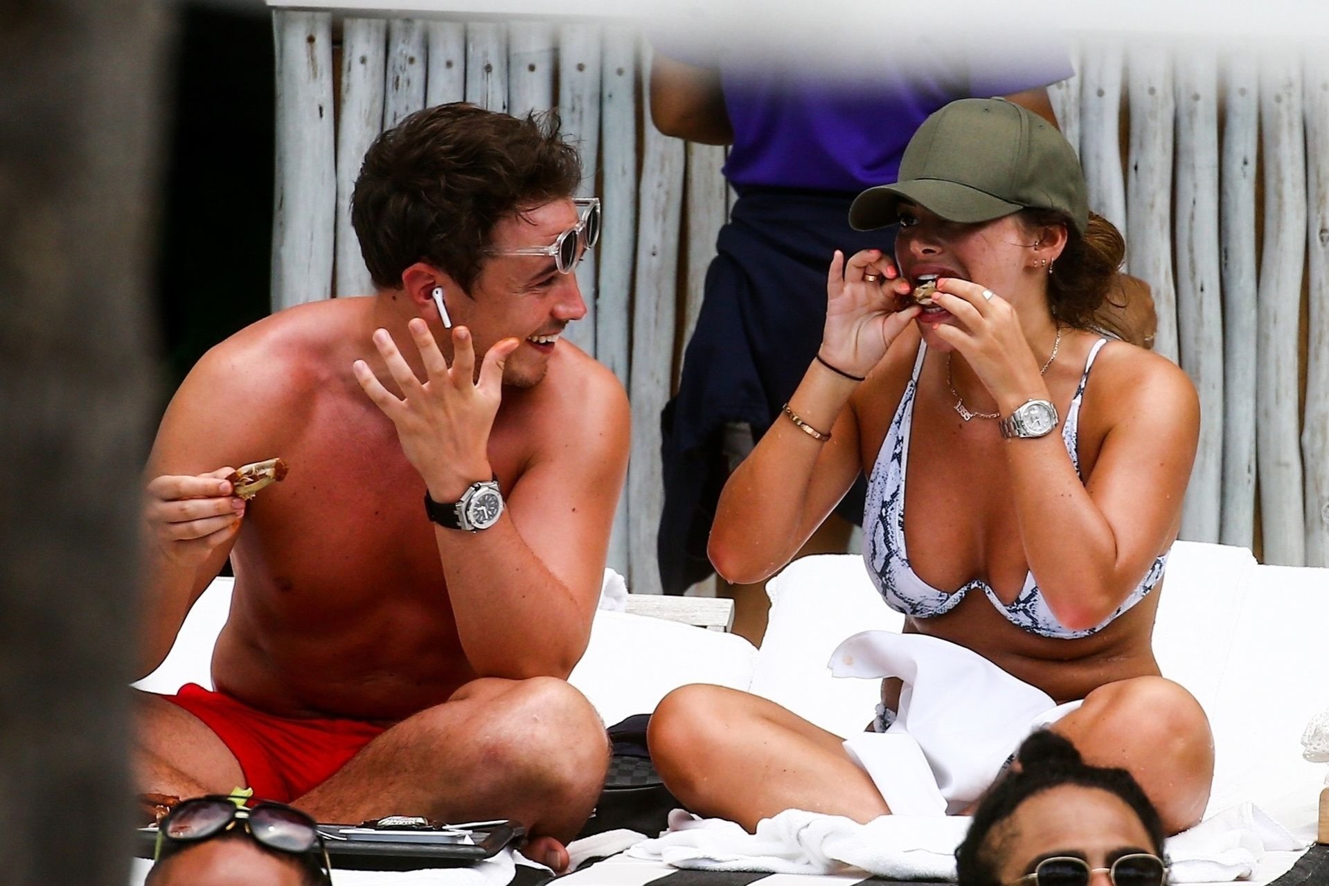 TOWIE’s Courtney Green and boyfriend Calum Bushby enjoy a beach vacation in...