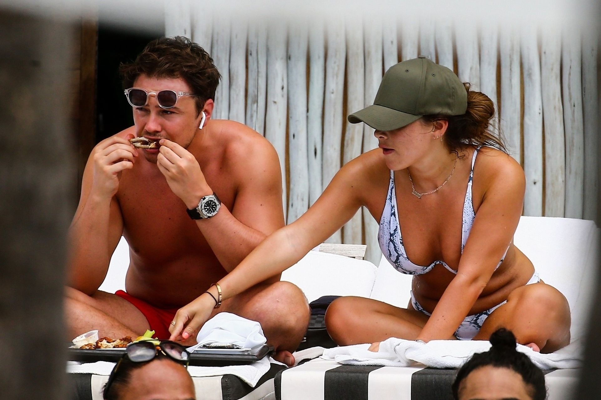 TOWIE’s Courtney Green and boyfriend Calum Bushby enjoy a beach vacation in...