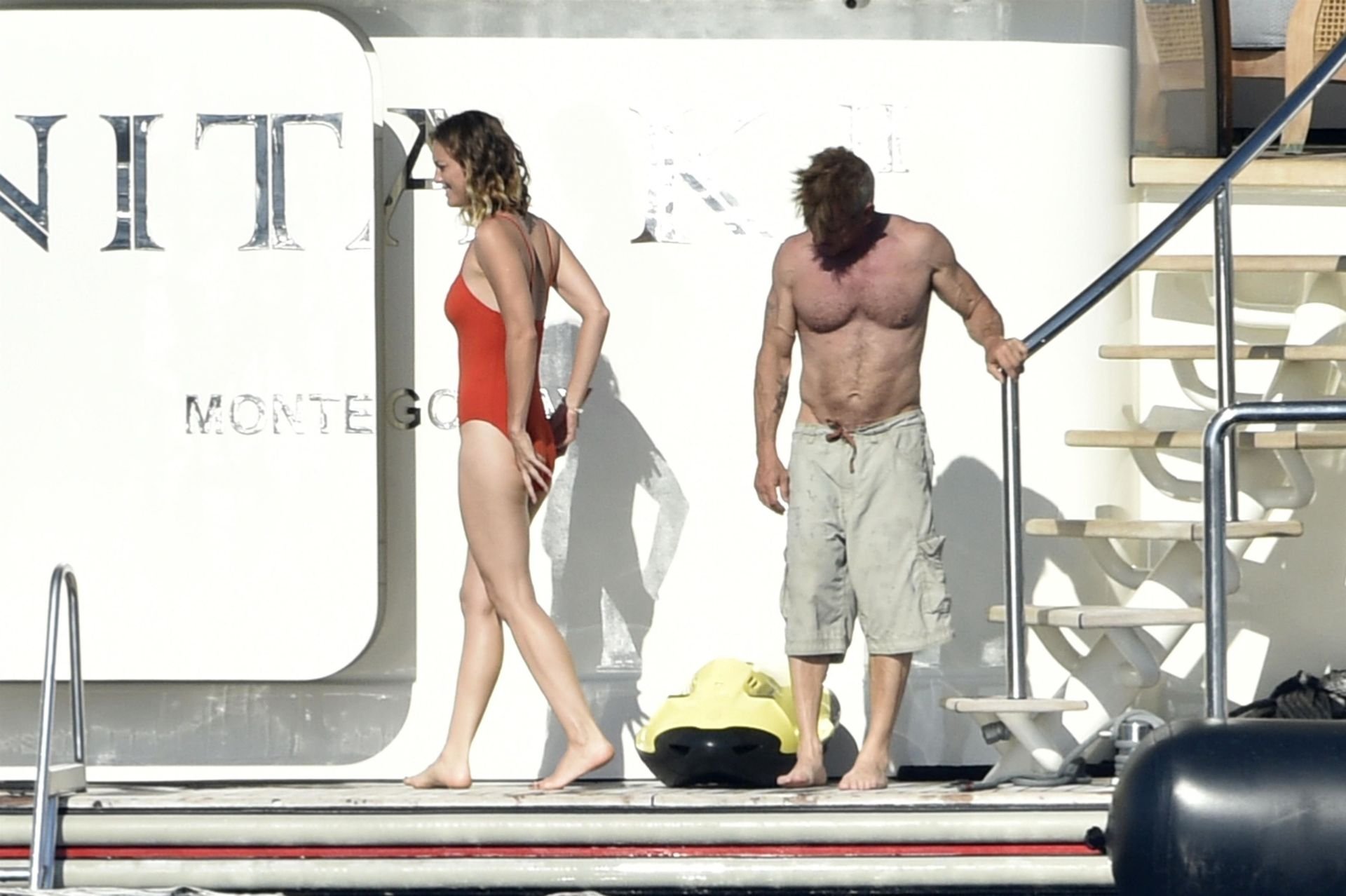 Sean Penn and his girlfriend Leila George enjoy a holiday on a yacht in Por...