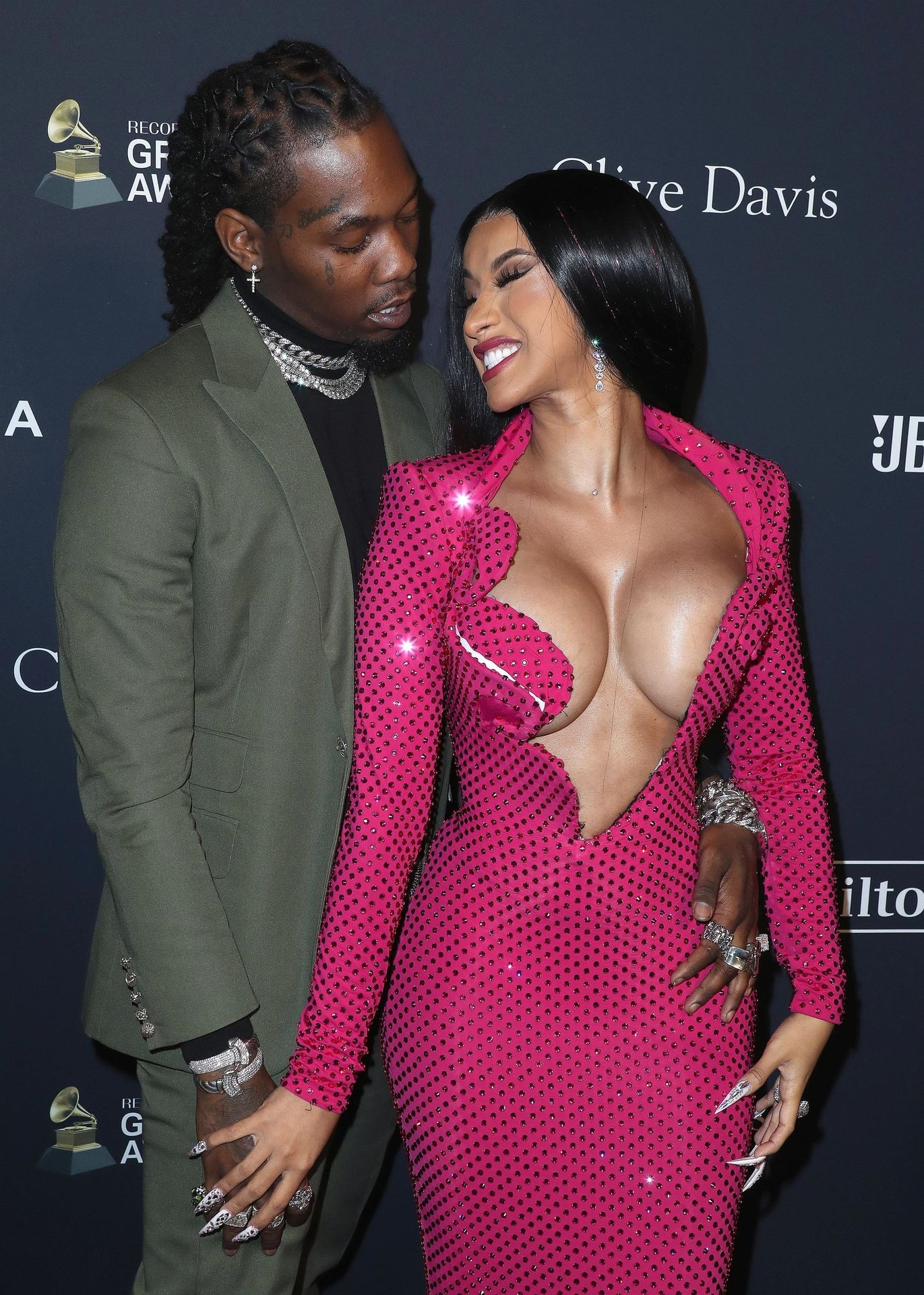 Offset Covers Cardi B’s Boobs to Avoid Wardrobe Malfunction at Clive Davis ...