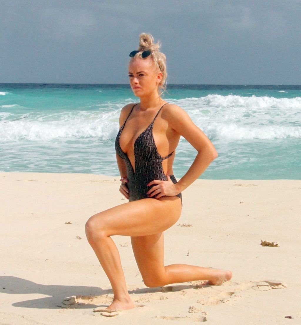 Katie McGlynn Shows Off Her Sexy Body in a Black Swimsuit (10 Photos)