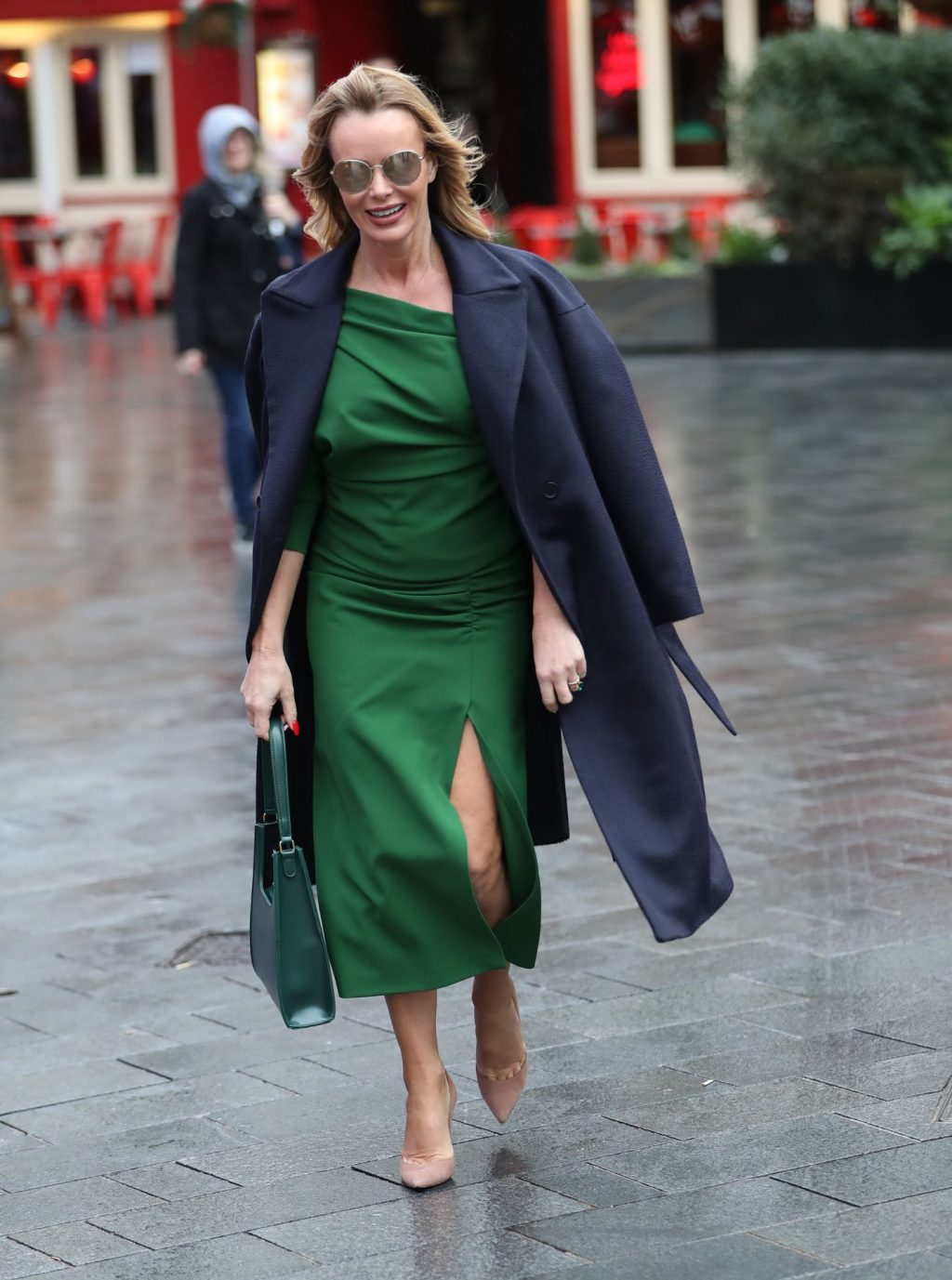 Amanda Holden Shows Her Pokies in a Green Split Dress (8 Photos)