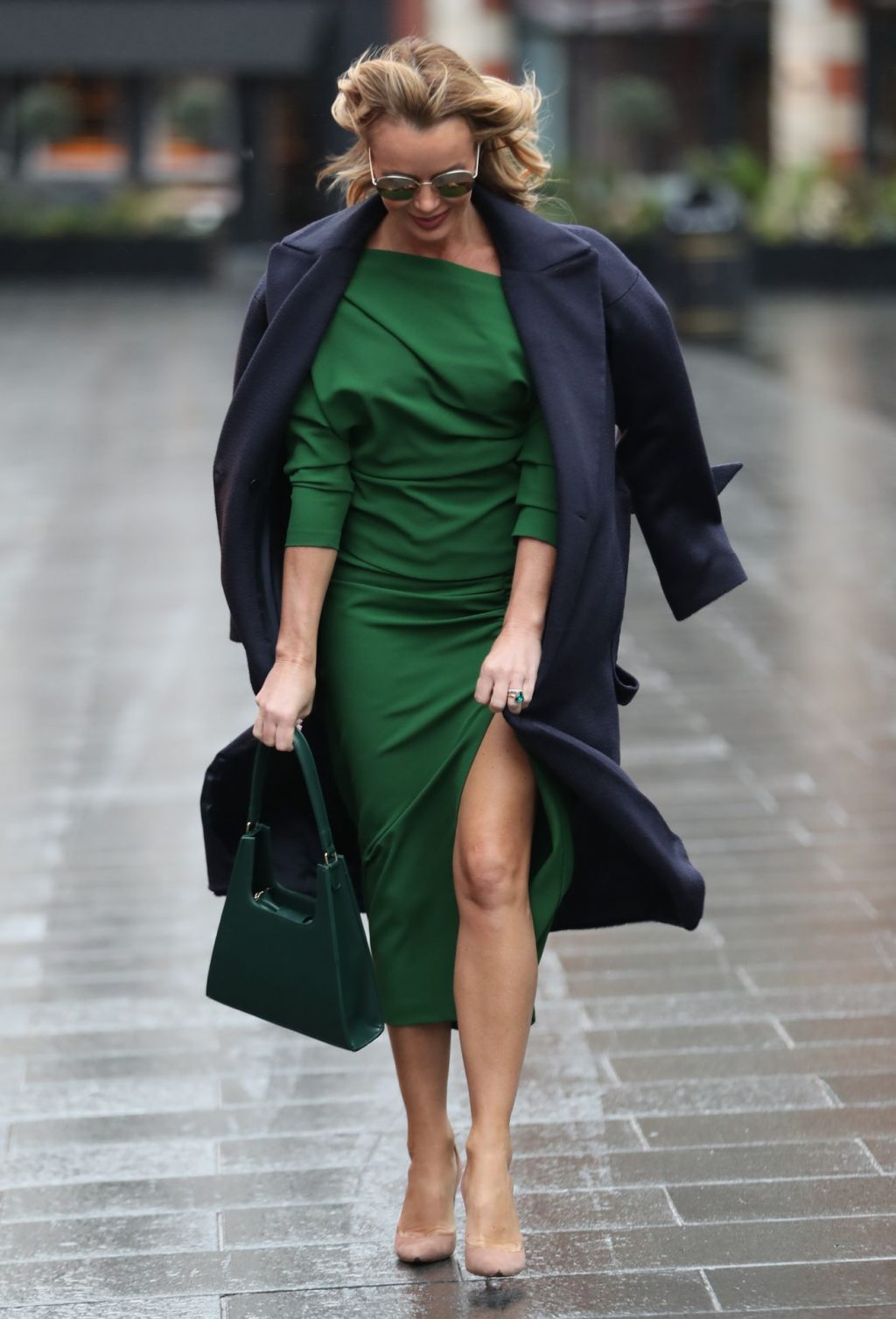 Amanda Holden Shows Her Pokies in a Green Split Dress (8 Photos)