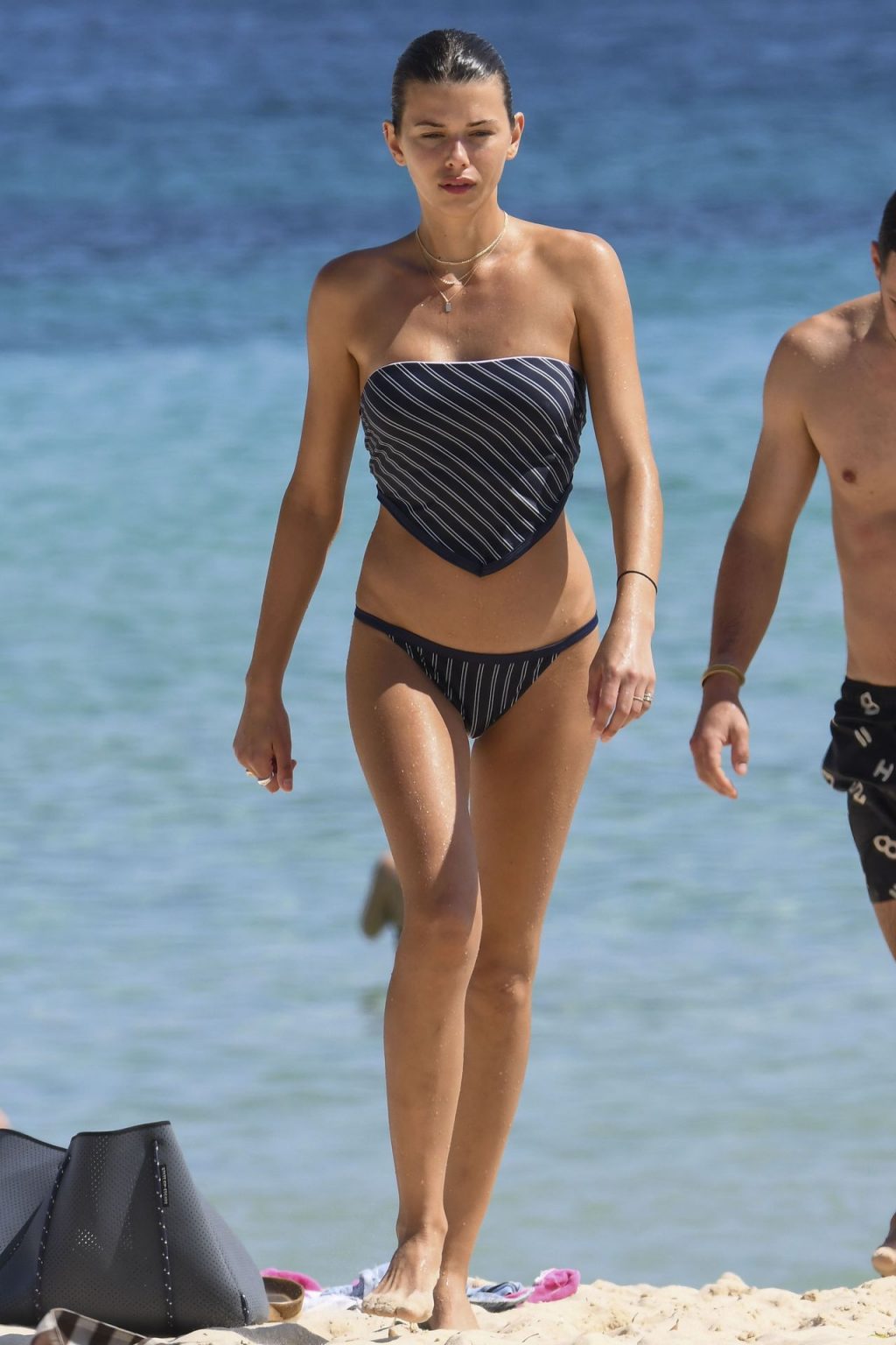 Kiwi Model Georgia Fowler Hits Bondi Beach In A Navy Striped Bikini (27 Photos)