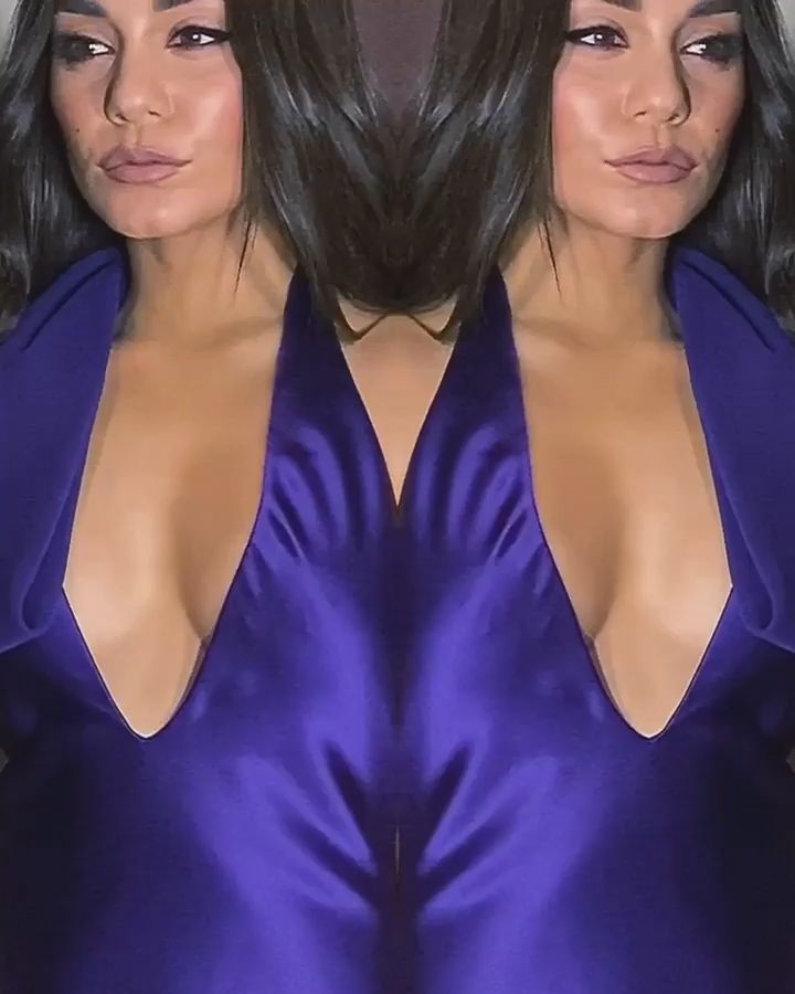 Vanessa Hudgens Looks Hot in a Plunging Purple Dress (8 Pics + GIF &amp; Video)