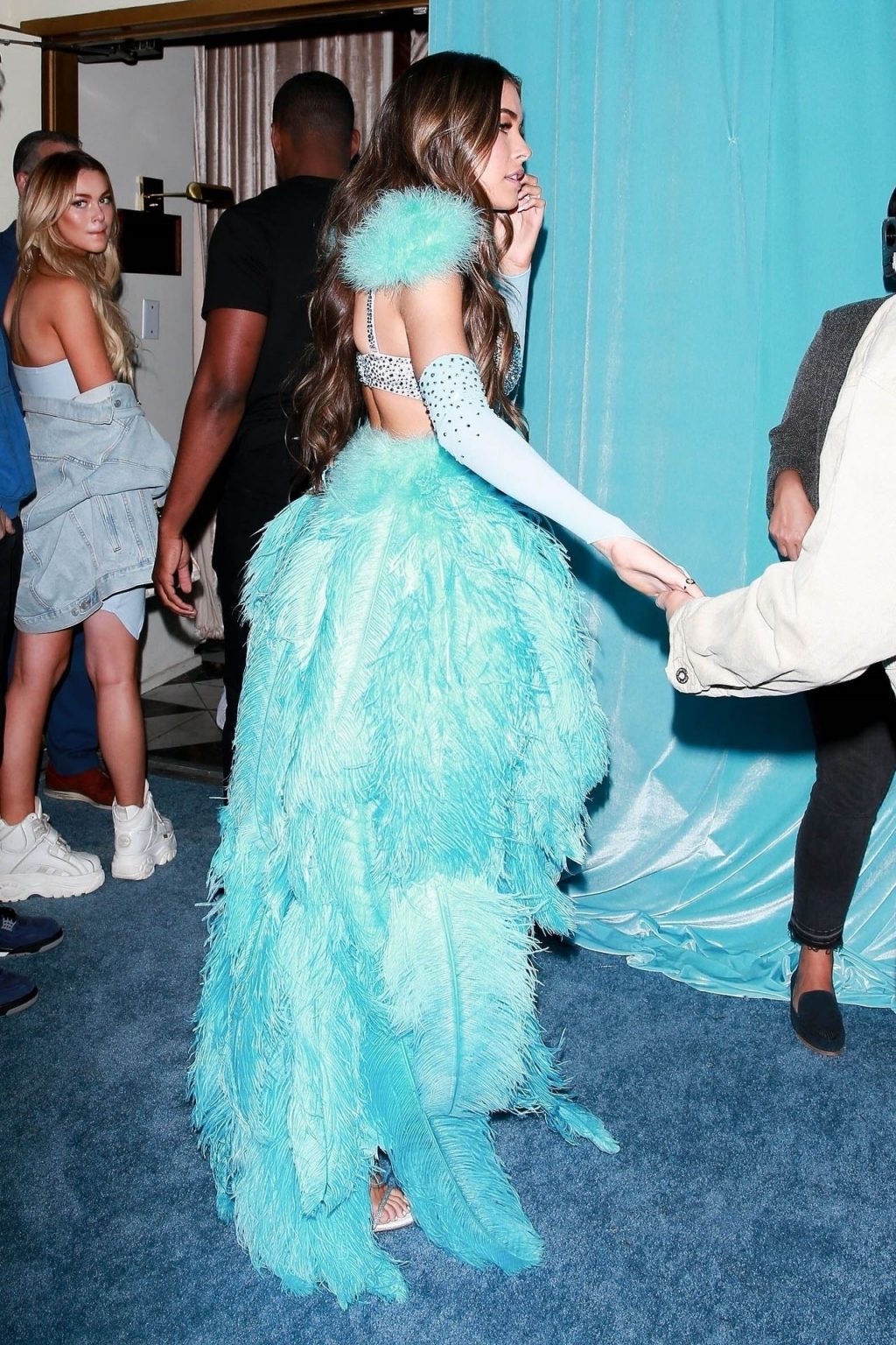 Madison Beer Puts On a Sexy Display in a Blue Feather Ensemble While Arriving at Her 21st Birthday Party (173 Photos)
