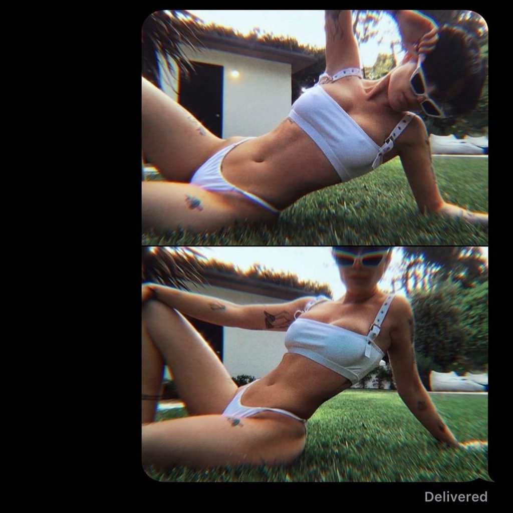 Halsey Shows Off Her Tits in the Backyard (3 Photos)