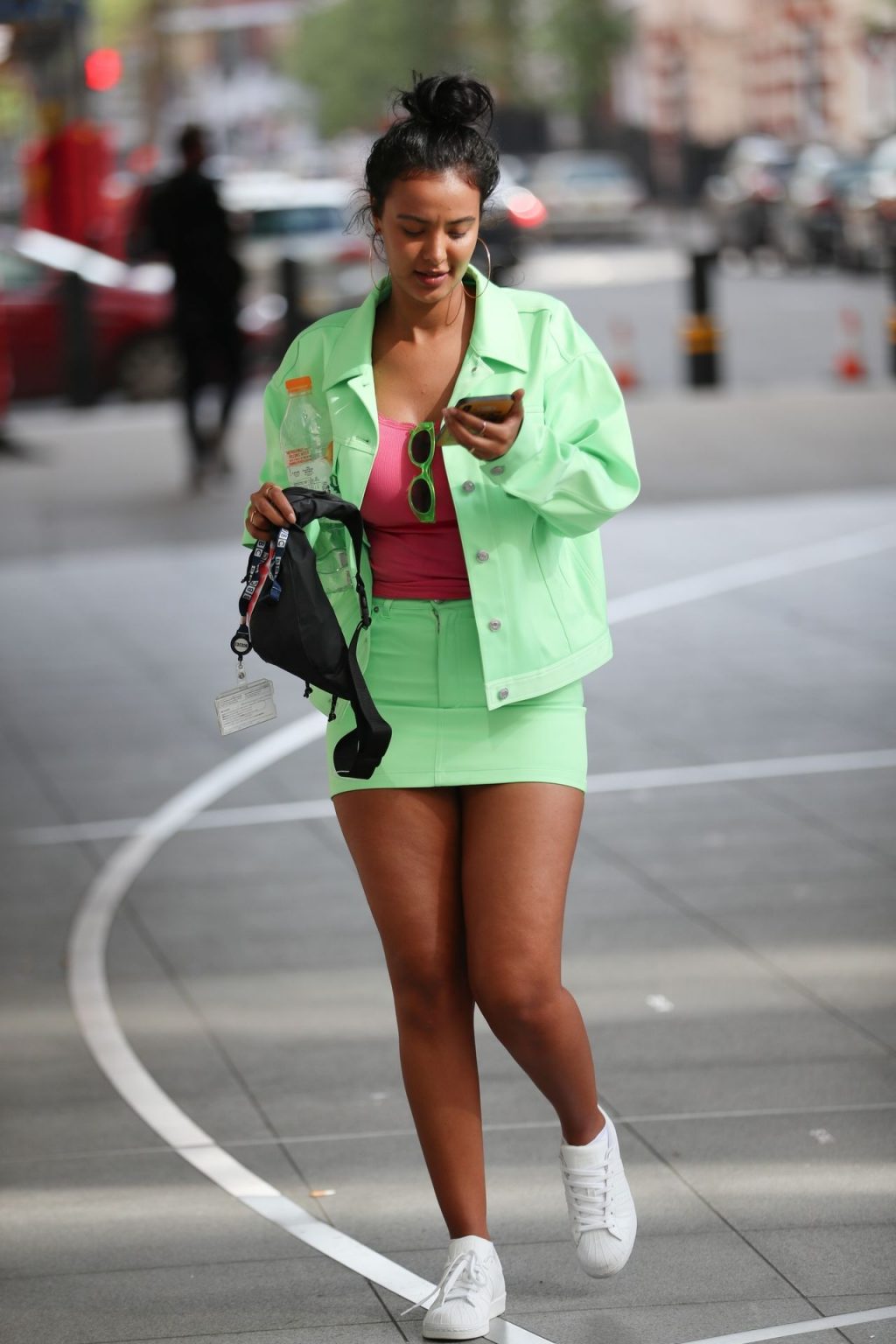 Maya Jama Looks Super Hot in Mint-Green Miniskirt and Jacket Exits BBC Radio One (21 Photos)