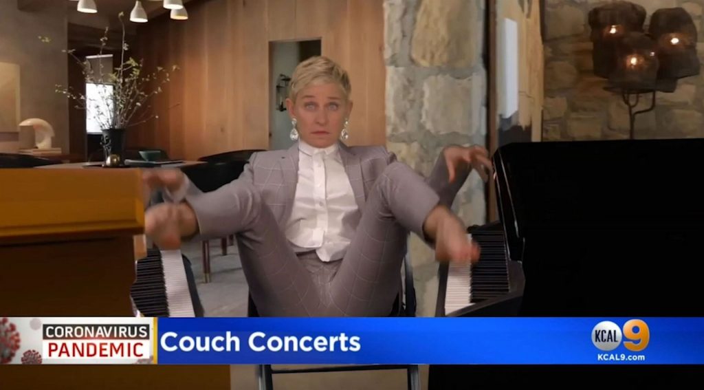Ellen DeGeneres Pokes Fun at Celebrities Performing Video Concerts (8 Pics + Video)
