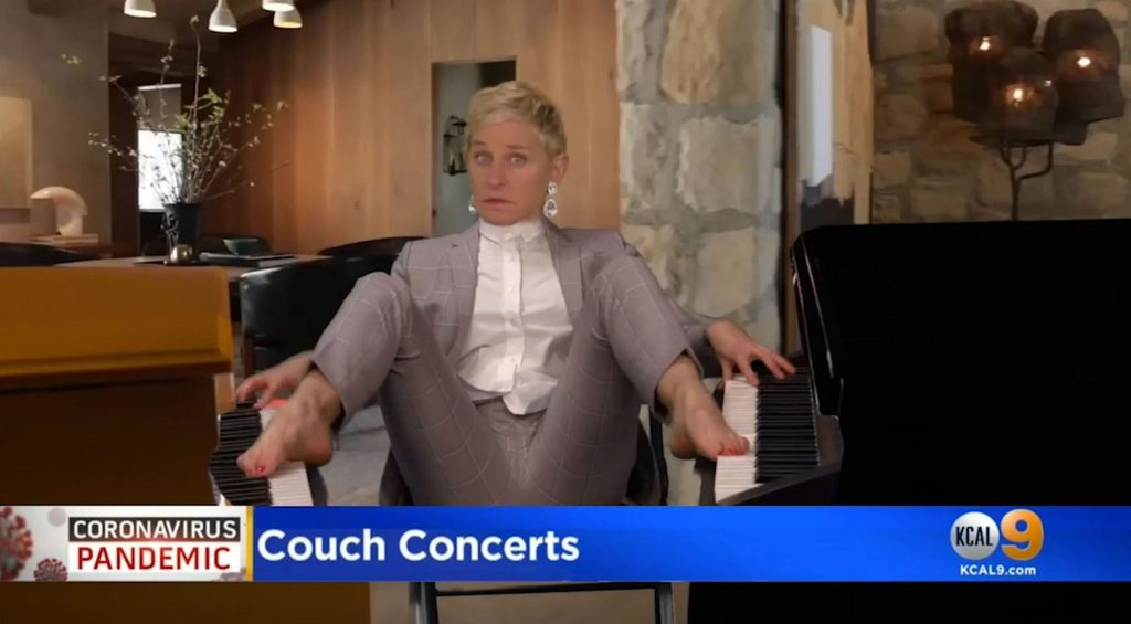 Ellen DeGeneres Pokes Fun at Celebrities Performing Video Concerts (8 Pics + Video)
