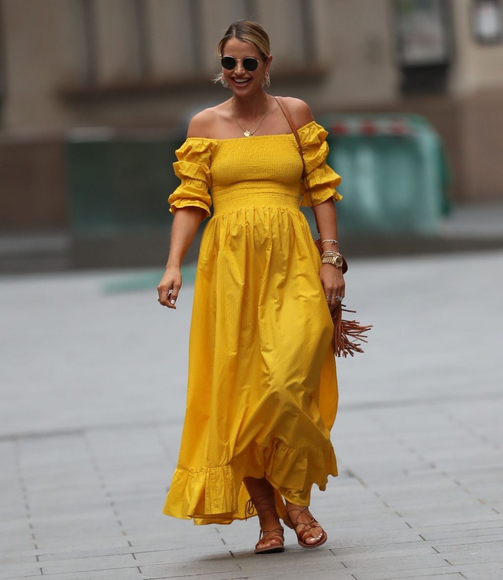 Vogue Williams Is Pictured Leaving Heart Radio Breakfast Show in a Yellow Dress (40 Photos)