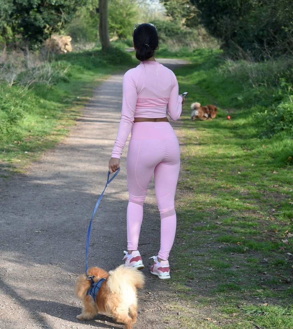 Yazmin Oukhellou Takes Her Dogs For a Walk in Essex (11 Photos)