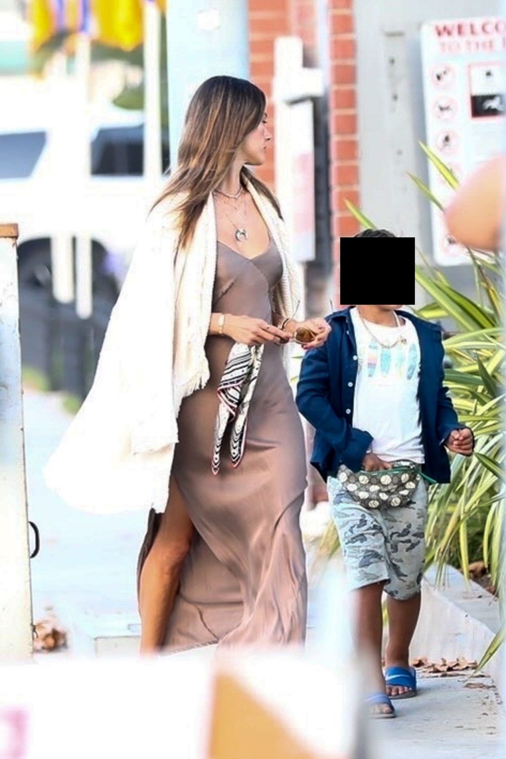 Leggy Alessandra Ambrosio Stuns in a Beige Silk Dress (36 Photos)