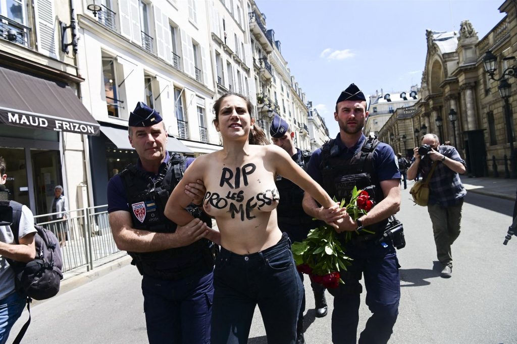 Topless Woman Protests in Front of the Elysee Palace in Paris (56 Photos)