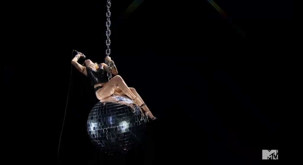 Miley Cyrus Swings on a Giant Disco Globe in a Very Risque Outfit at the MTV VMAs (52 Photos + Video)
