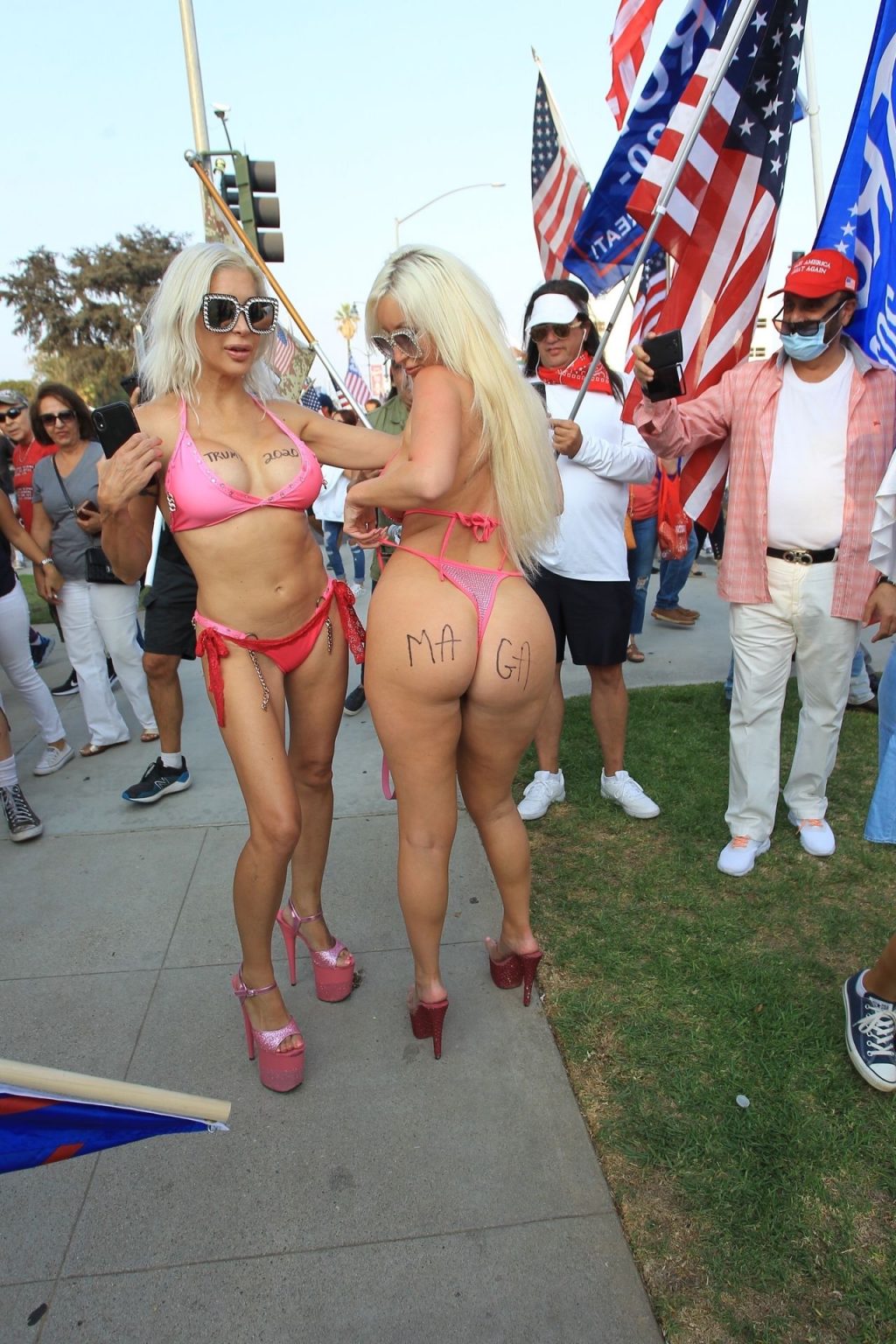 Frenchy Morgan Wears a Pink Bikini to the Trump Rally in Beverly Hills (37 Photos)