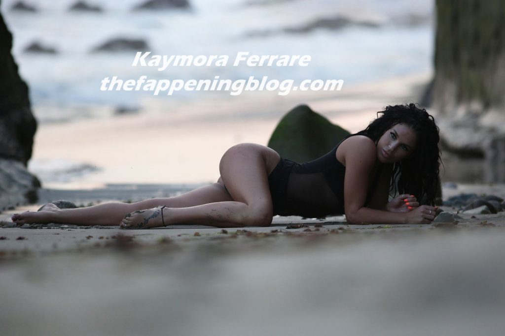 Kaymora Ferrare Dons a Sexy Black Swimsuit on the Beach in Malibu (26 Photos)