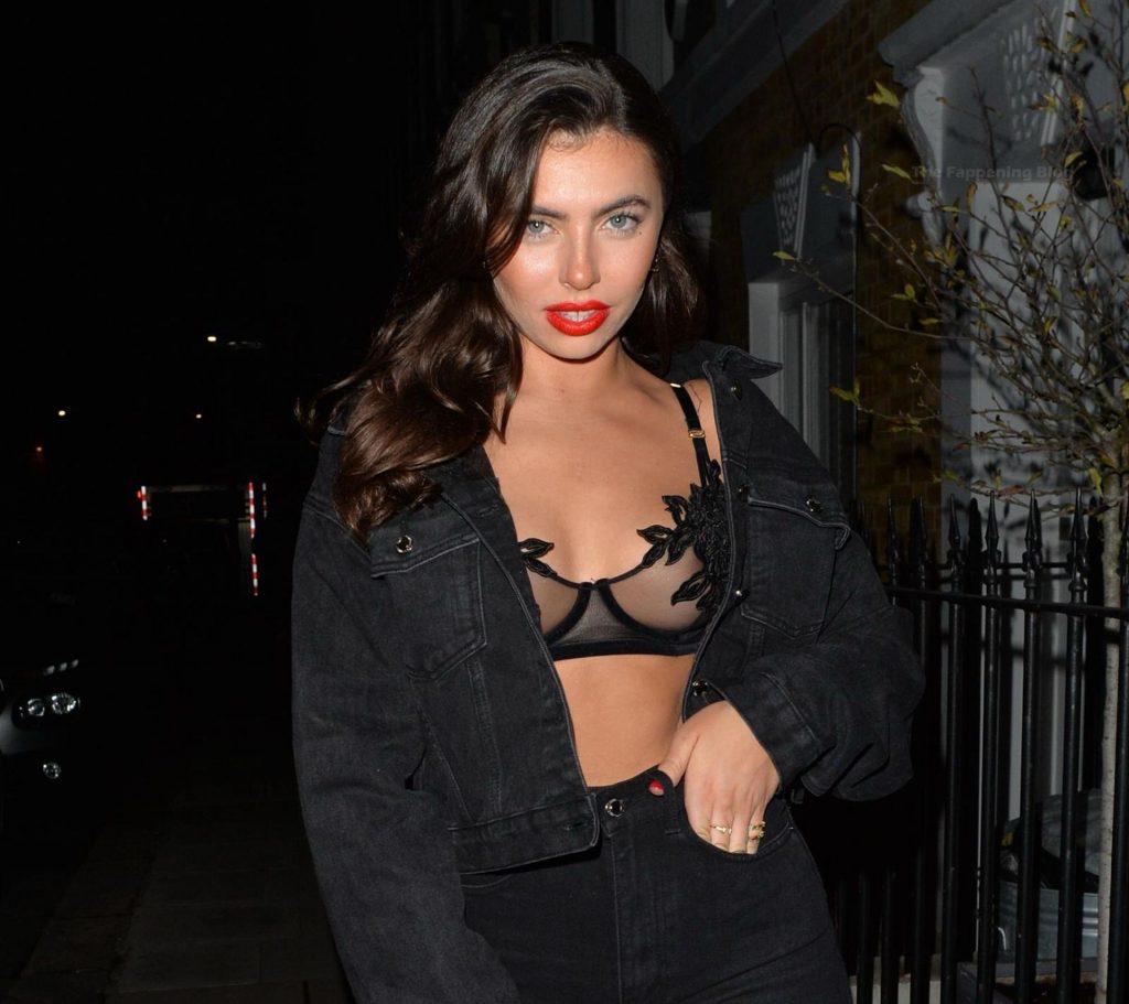 Francesca Allen Shows Off Her Tits in a See Though Bra in London (14 Photos)