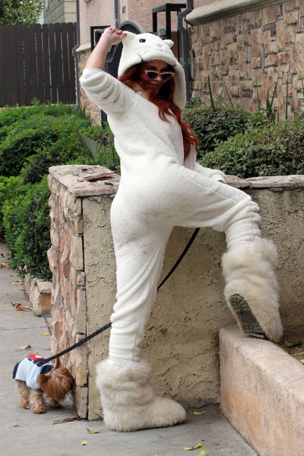 Busty Phoebe Price Walks Her Dog in a Cat Jumpsuit (42 Photos)