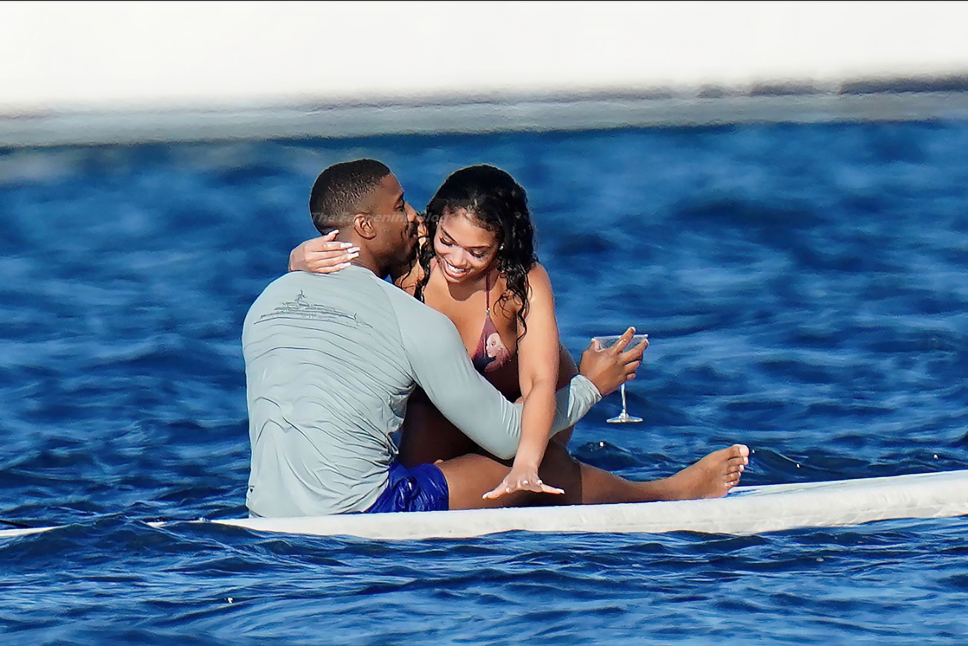 Michael B. Jordan & Lori Harvey are Seen While Holidaying on a Yacht in...