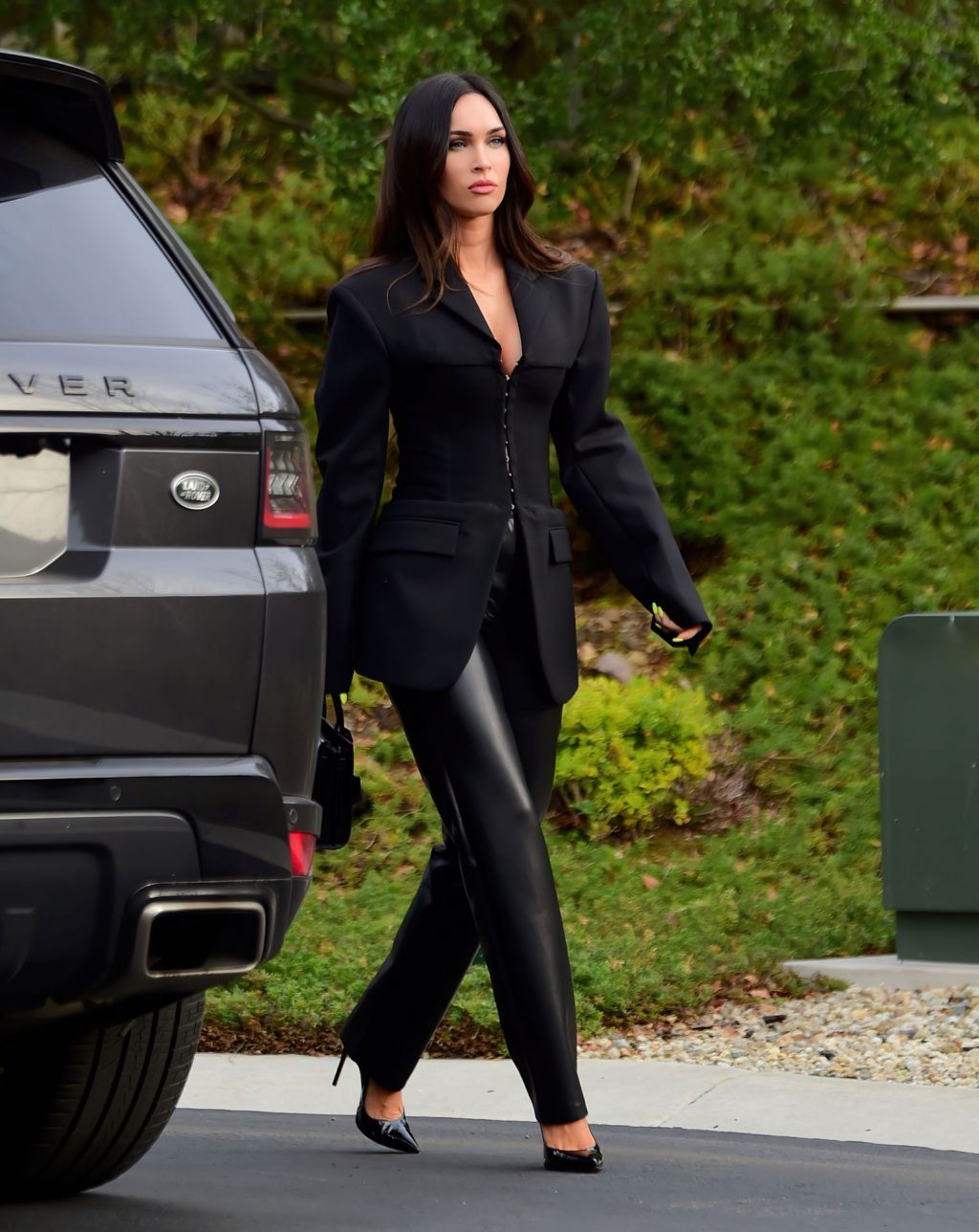 Megan Fox Stuns in a Black Blazer and Leather Pants on Her Way to a Meeting (12 Photos)