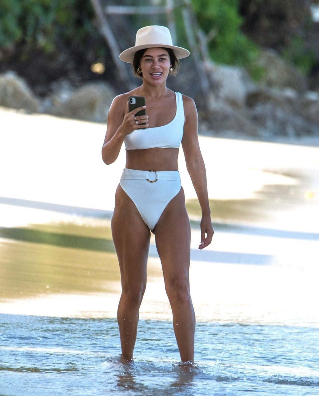 Montana Brown Showcases Her Sexy Curvaceous Beach Body Physique in a White Swimsuit (56 Photos)