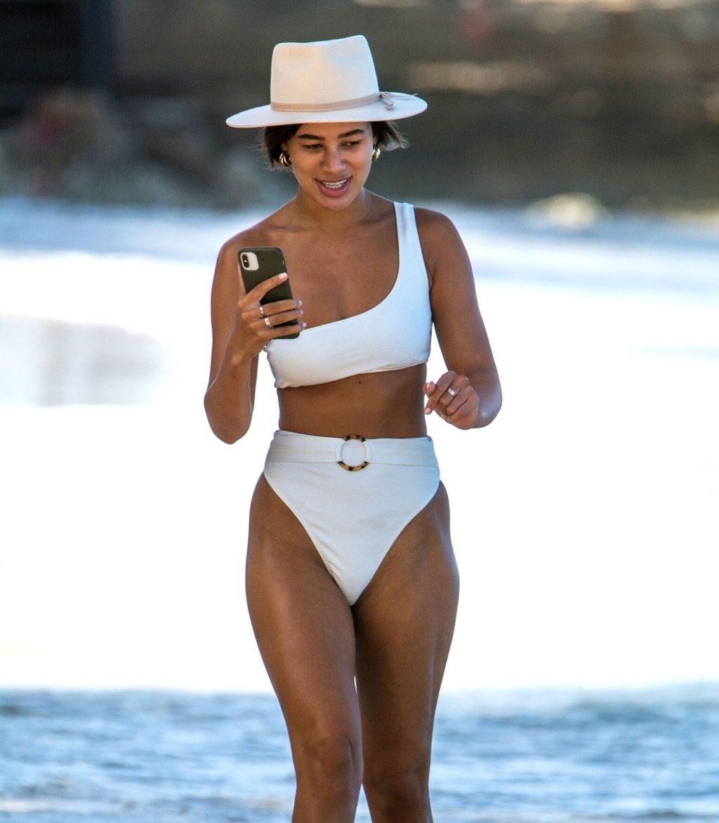 Montana Brown Showcases Her Sexy Curvaceous Beach Body Physique in a White Swimsuit (56 Photos)