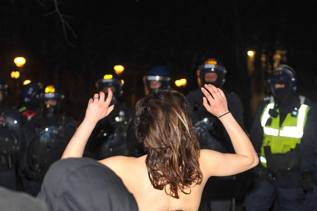 Naked Girl Pleases the Police at the Kill The Bill Protest in Bristol (15 Photos)