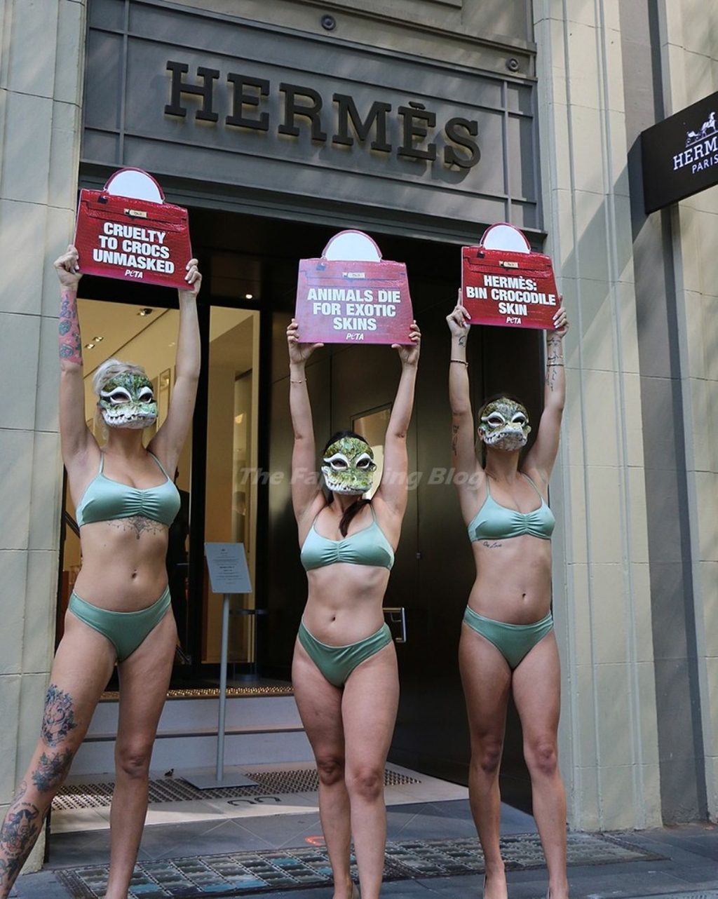 Bikini-clad Models in Crocodile Masks Protest (17 Photos)