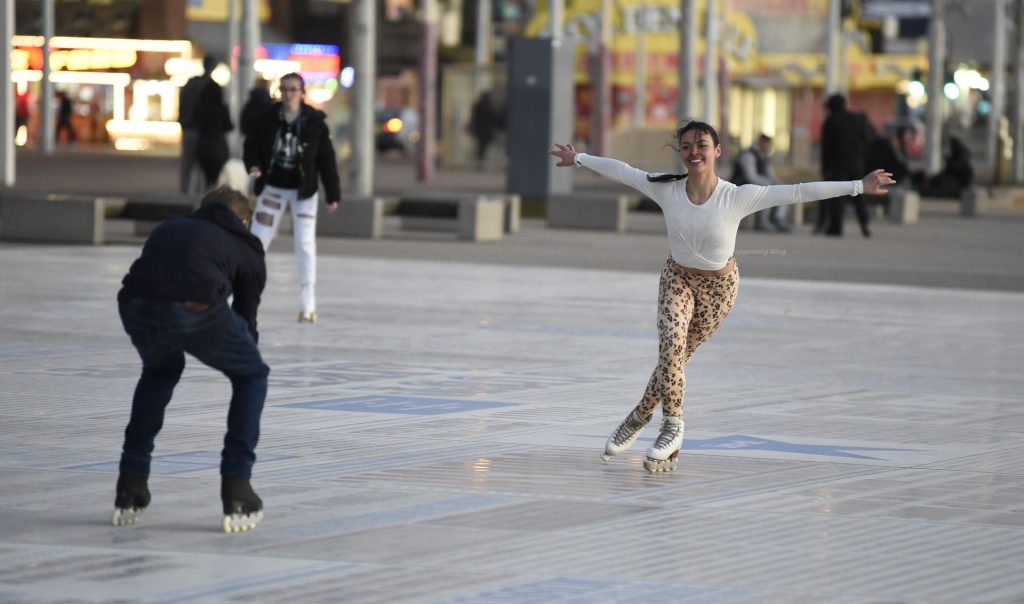 Vanessa Bauer Swaps Ice Skates For Roller Skates in Manchester (34 Photos)