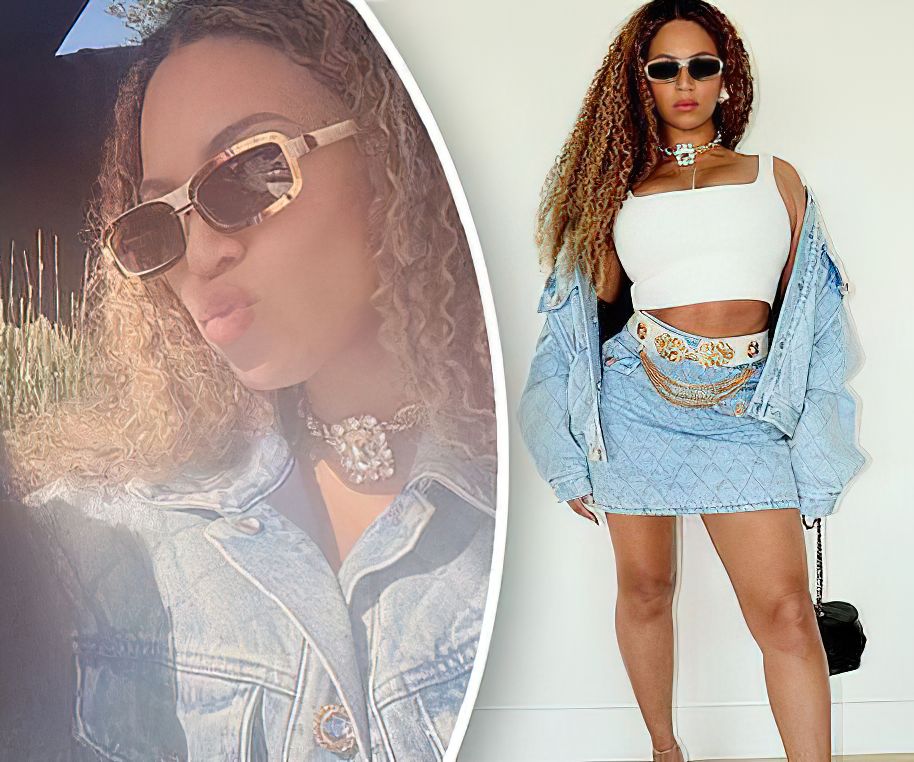 Beyonce Looks Sexy in a Denim Skirt (8 Photos)