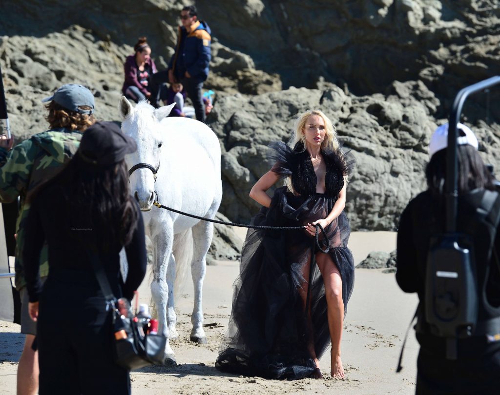 Christine Quinn Shows Her Pregnant Boobs on a Beach Photoshoot with a Horse in Malibu (32 Photos)