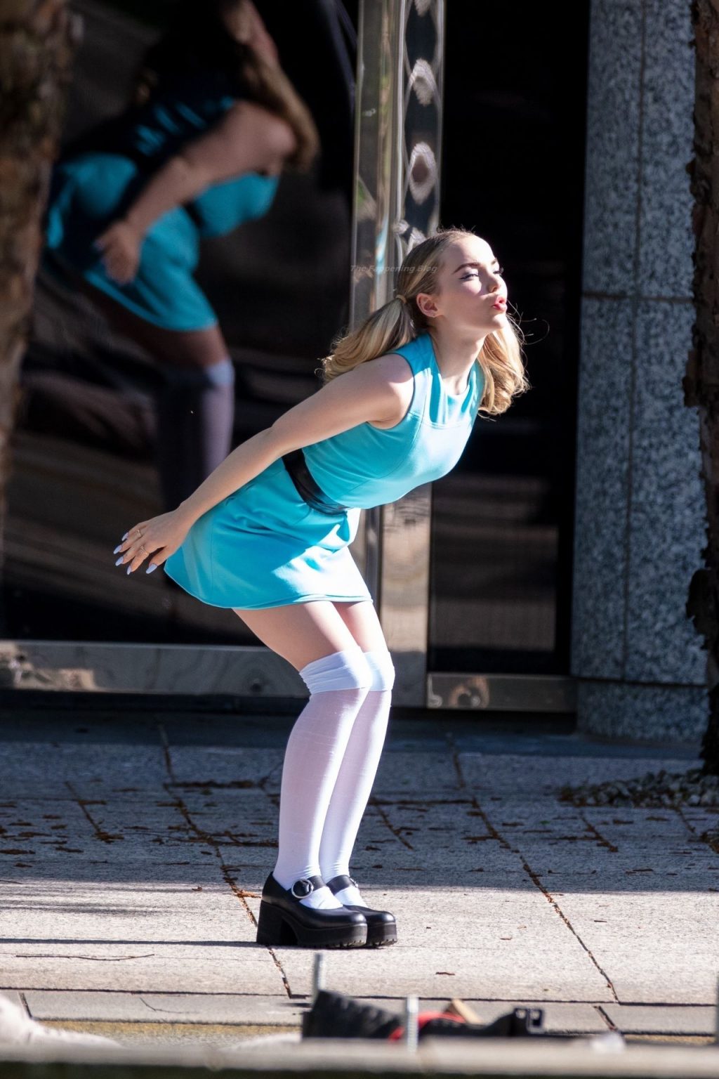 Dove Cameron Gets Into Character as Bubbles on the Set of “Powerpuff” (27 Photos)