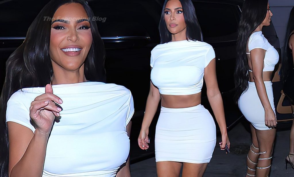 Kim Kardashian is All Smiles in a Figure-Hugging White Dress in Miami (45 Photos)