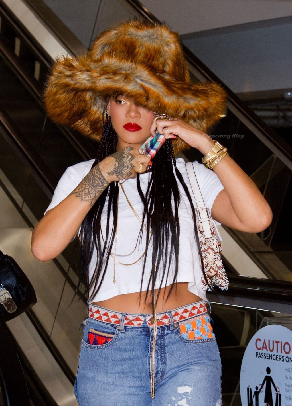 Rihanna Looks Flawless in a Fur Hat and Feathered Jeans (25 Photos)