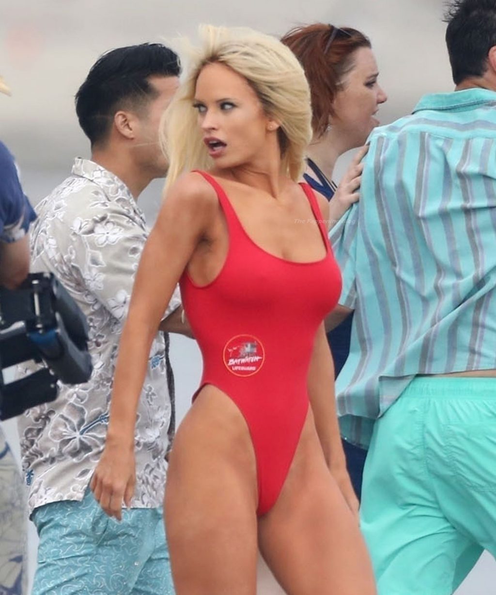 Lily James Transforms Into the Sexy 90’s Baywatch Icon Pamela Anderson on the Set in Malibu (147 Photos)