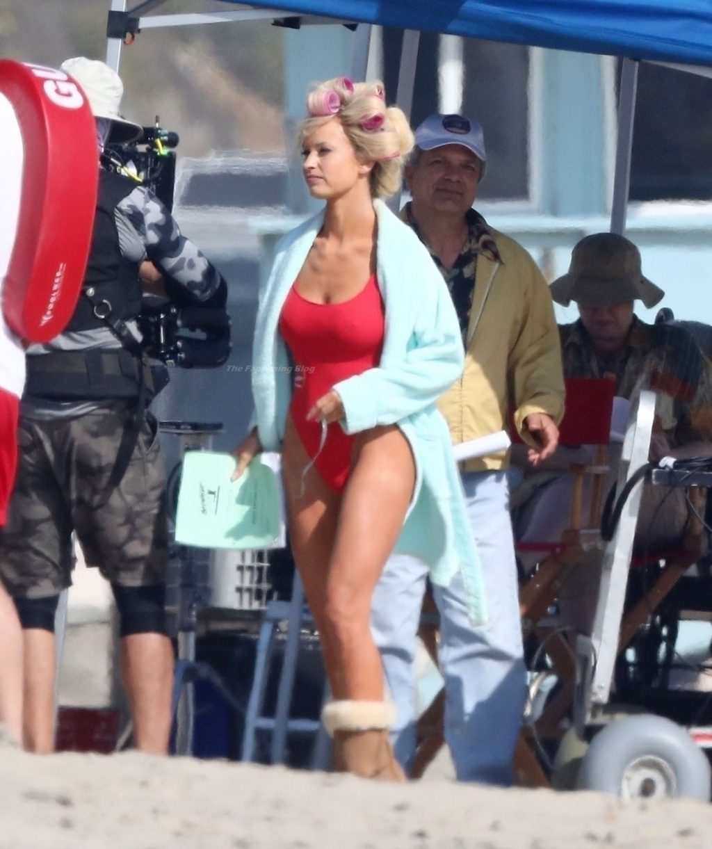 Lily James Transforms Into the Sexy 90’s Baywatch Icon Pamela Anderson on the Set in Malibu (147 Photos)