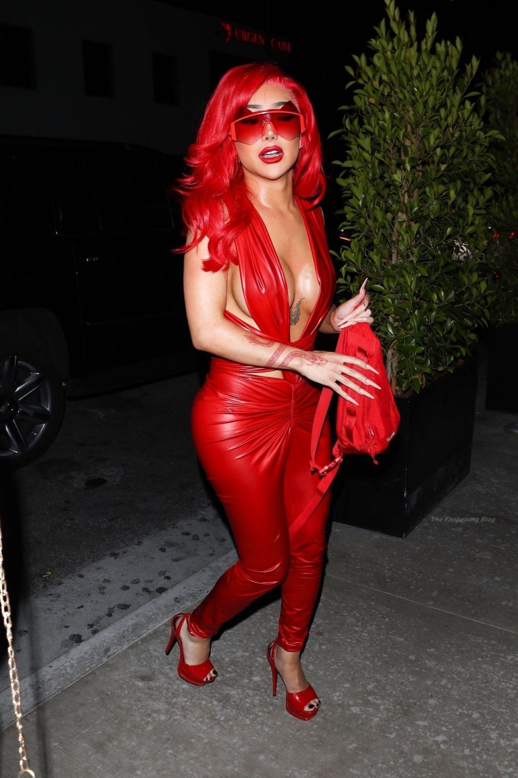 Sexy Nikita Dragun Paints the Night Red in Show-Stopping Red Leather Jumpsuit (36 Photos + Video)
